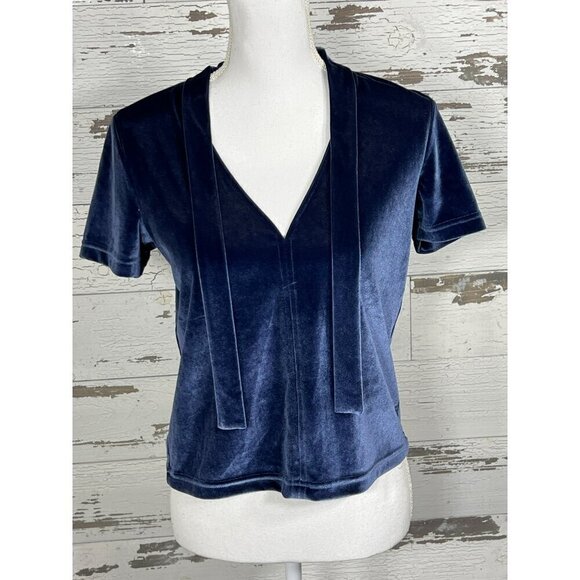 Madewell Tops - MADEWELL Velvet Tie-Neck Top Royal Blue Sz XS EUC